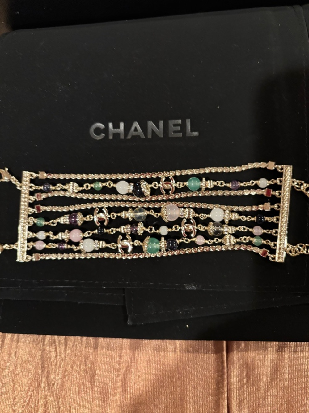Chanel Multicolor Beaded Gold-Tone Bracelet